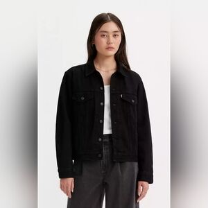 Levi Strauss Premium Ex-Boyfriend Trucker Black Denim Jacket Sz X-Small XS